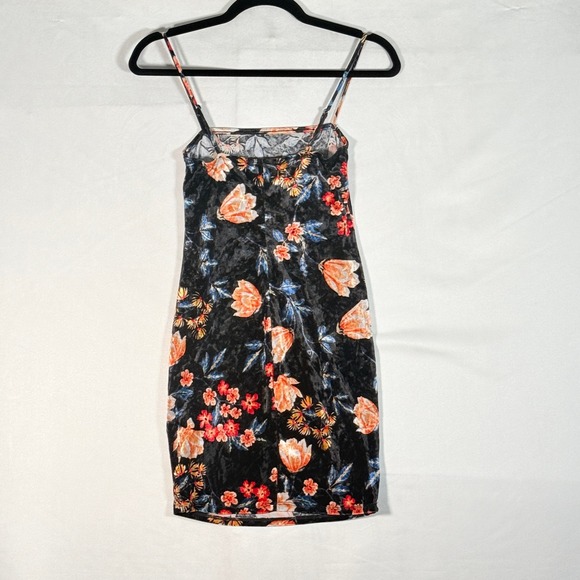 Black Floral Velvet Mini Dress Spaghetti Strap Small Fairy Y2k Party whimsigoth - Picture 2 of 7